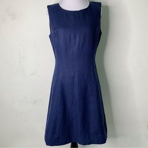 Lafayette 148 New York Women's Navy Blue 100% Linen Sleeveless Sheath Dress 4